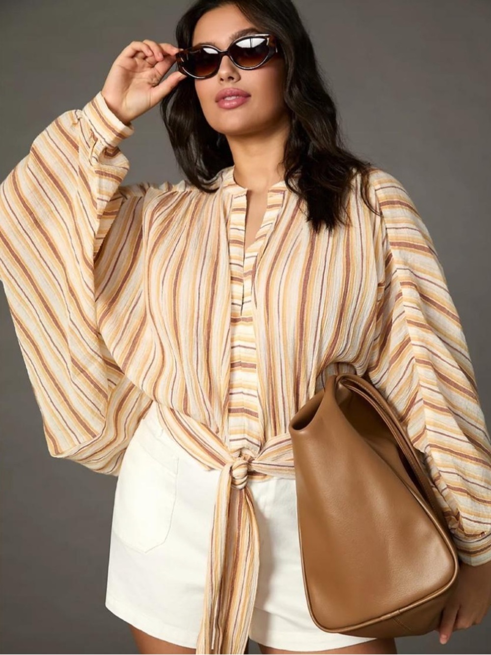 By Anthropologie Striped Tie-Front Blouse